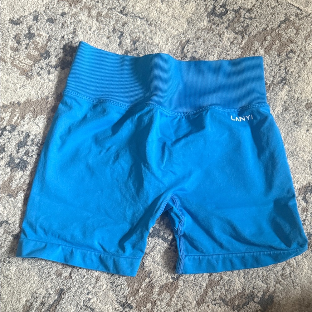 LANYI Women's Blue Bike Shorts - High Waist Comfort